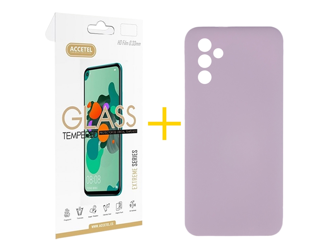 Pack 1 x Película de Vidro Temperado 2.5D + Capa ACCETEL Samsung Galaxy A26 5G Silicone Líquido Roxo