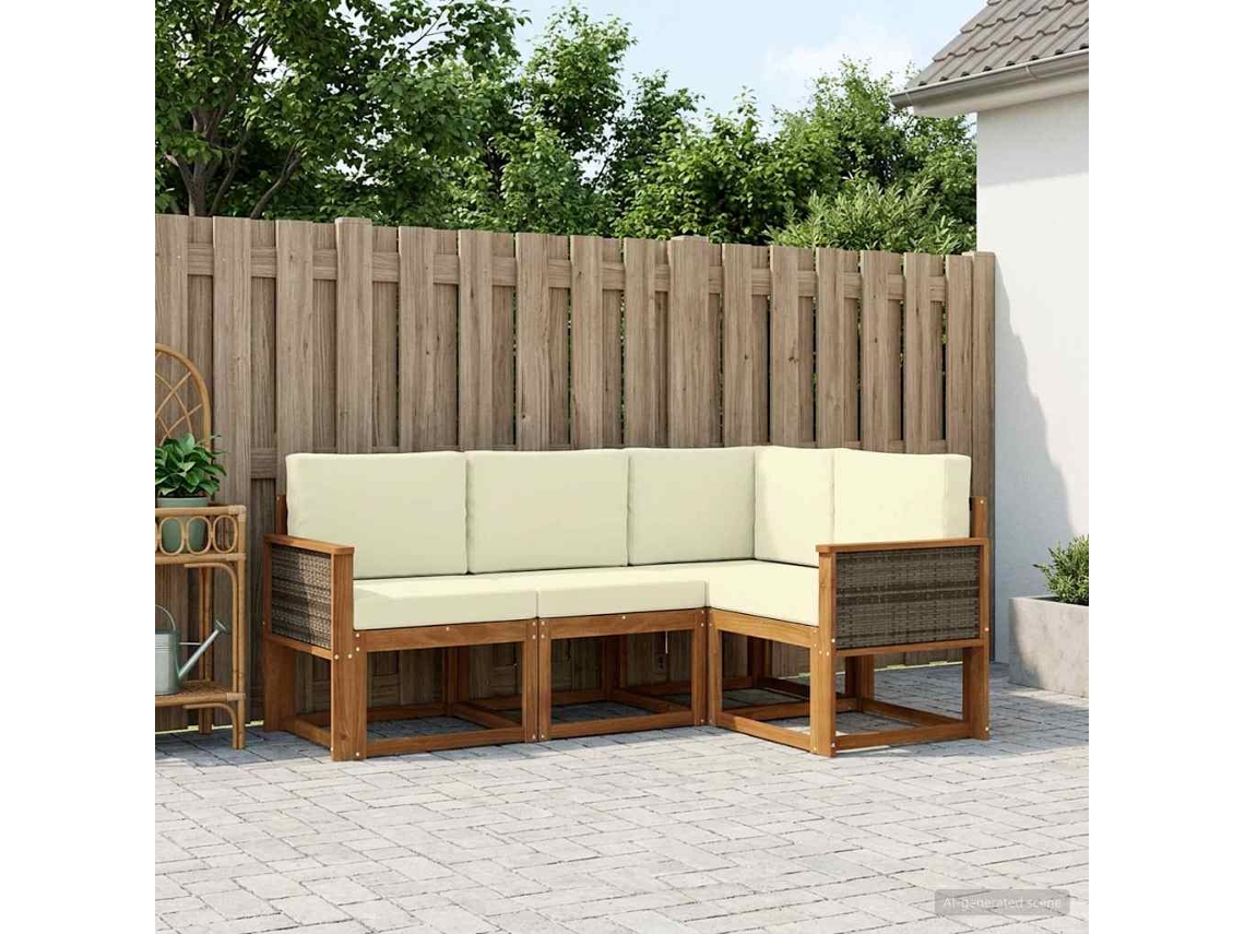 Vidaxl Conjunto De Sofás Para Exterior 5 Unid. Natural E Creme