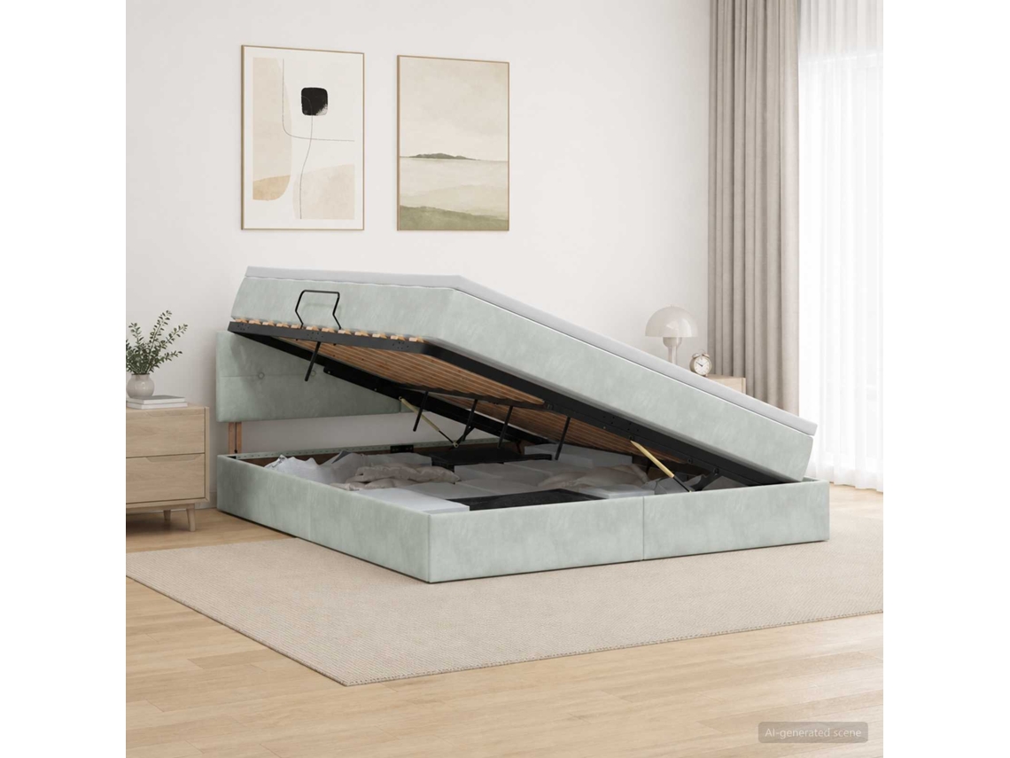 Vidaxl Cama Com Armazenamento Cinzento-claro 180 X 200 Cm Veludo