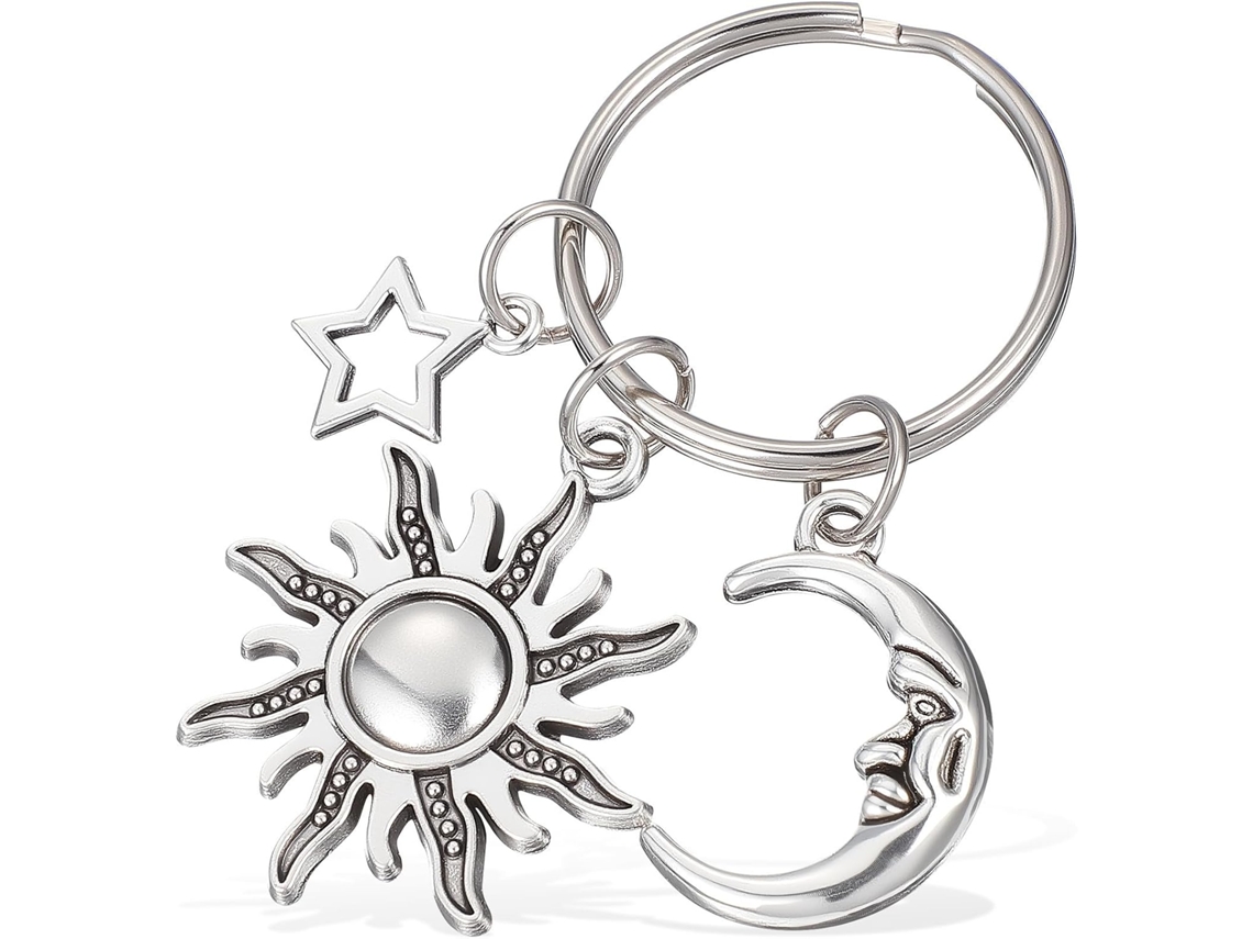 Chaveiro Com Design Delicado E Elegante Lua Estrela Sol Leve E Prático Prateado Em Aço Inoxidável Acessório