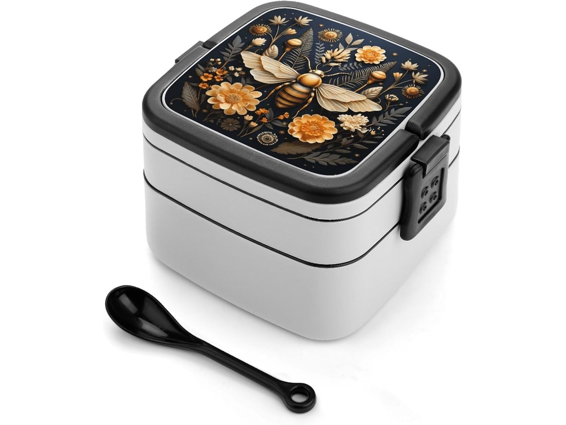 Marmita Bento Golden Bee Empilhável Para Adultos, À Prova De Vazamentos, Recipiente Grande Para Almoço Com Colher, Ideal
