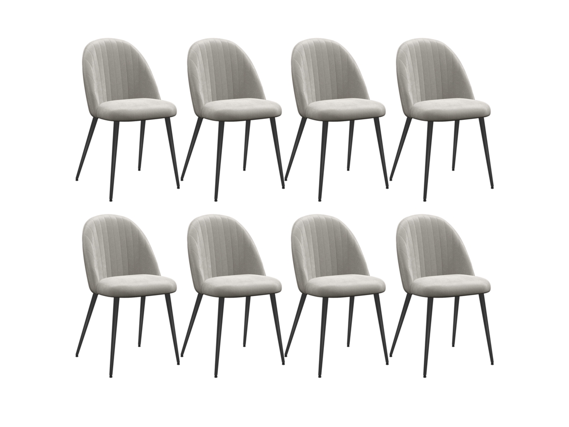 Conjunto De 8 Cadeira Veludo Sintético (100% Poliéster), Espuma, Aço Cor Cinzento 50x52x83 Cm Homcom
