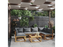 Vidaxl 7 Pcs Conjunto Lounge De Jardim Com Almofadões Acácia Maciça