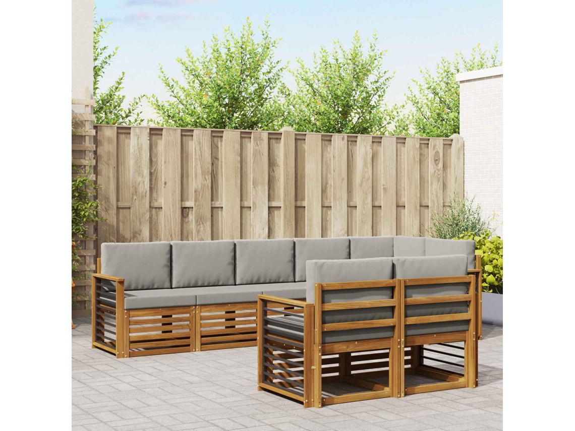 Vidaxl Conjunto De Sofás Para Exterior 8 Unid. Cinza Natural E Claro