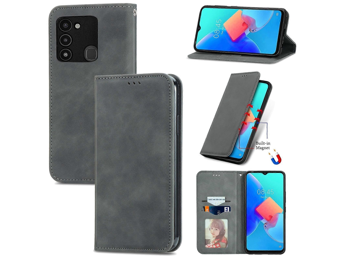 Capa De Couro Magnética Com Sensação De Pele Retrô Para Tecno Spark 8c