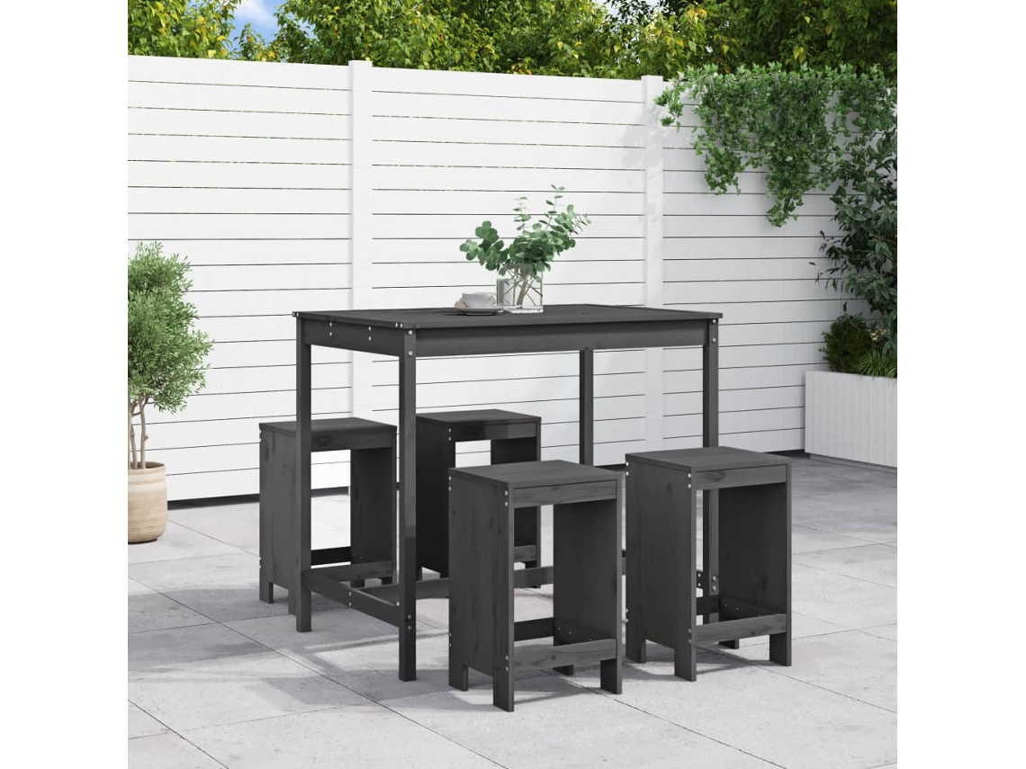 Vidaxl 5 Pcs Conjunto De Bar Para Jardim Pinho Maciço Cinzento