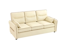 Sofá 3 Lugares Moderno S/MARCA (couro sintético, 190x85x80cm, bege, 2 almofadas, bolso lateral)