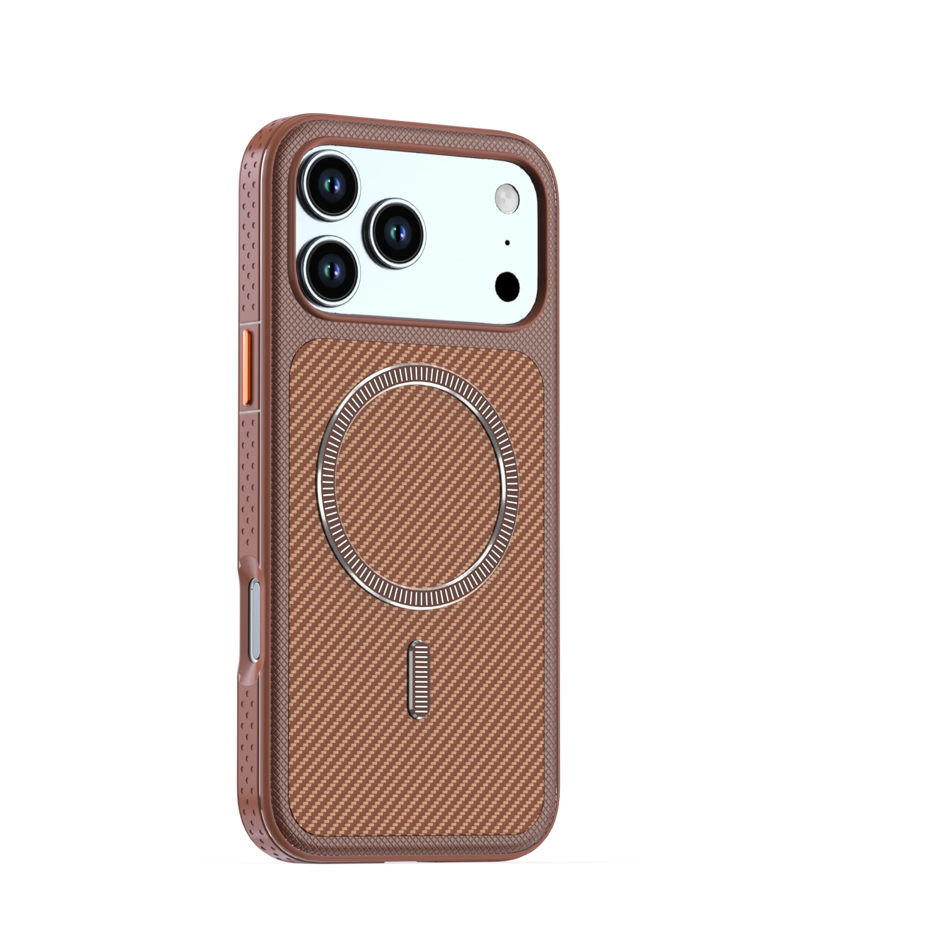 (iphone 13 Marrom) Capa Magnética Para Celular Com Textura De Fibra De Carbono, Feita De Material Rígido De Policarbonato.