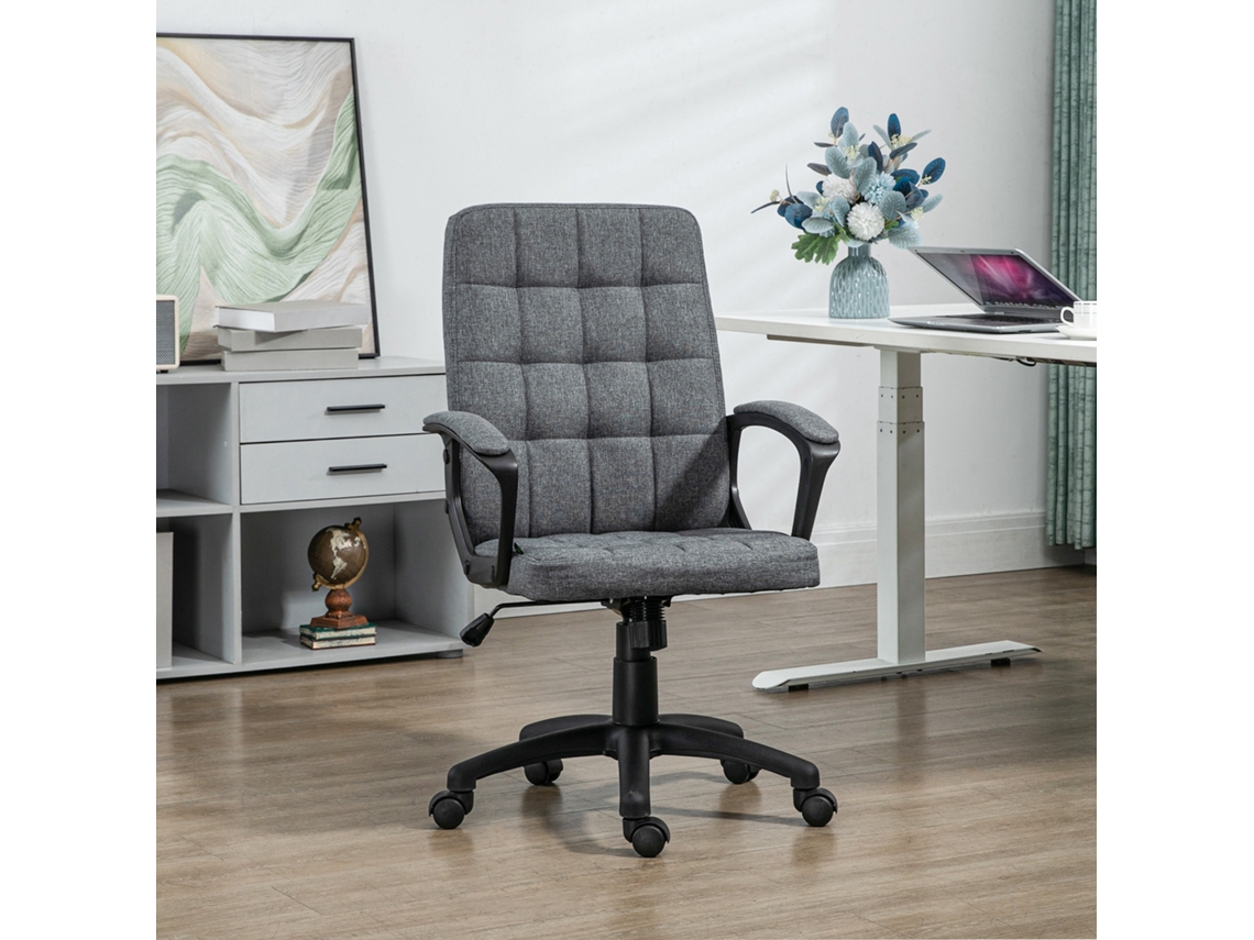 Cadeira De Escritório Giratória Com Altura Ajustável E Apoio Braços 59x63x96-105,5 Cm Cinza