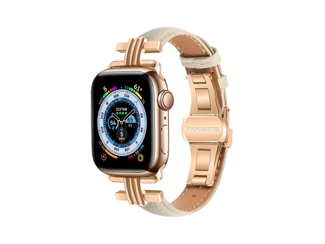 Bracelete para Apple Watch 38/40/41 Mm em Pele com Fecho Dobrável Bege