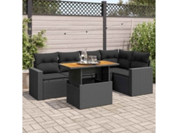 Vidaxl 6 Pcs Conjunto Sofás De Jardim C/ Almofadões Vime Pe Preto