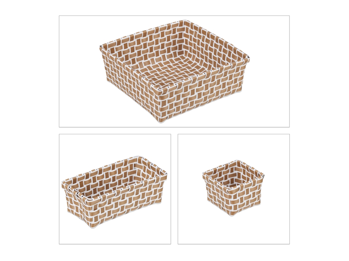 Relaxdays - Conjunto 4 Cestos Trançados, 3 Tamanhos, Para Casa De Banho, Decorativos, Plástico, Branco/castanho