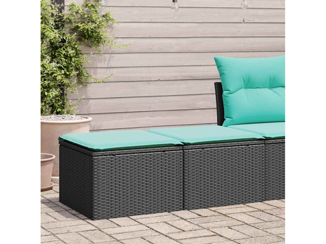 Vidaxl 2 Pcs Conjunto Sofás Jardim C/ Almofadões Vime Pe/acácia Preto