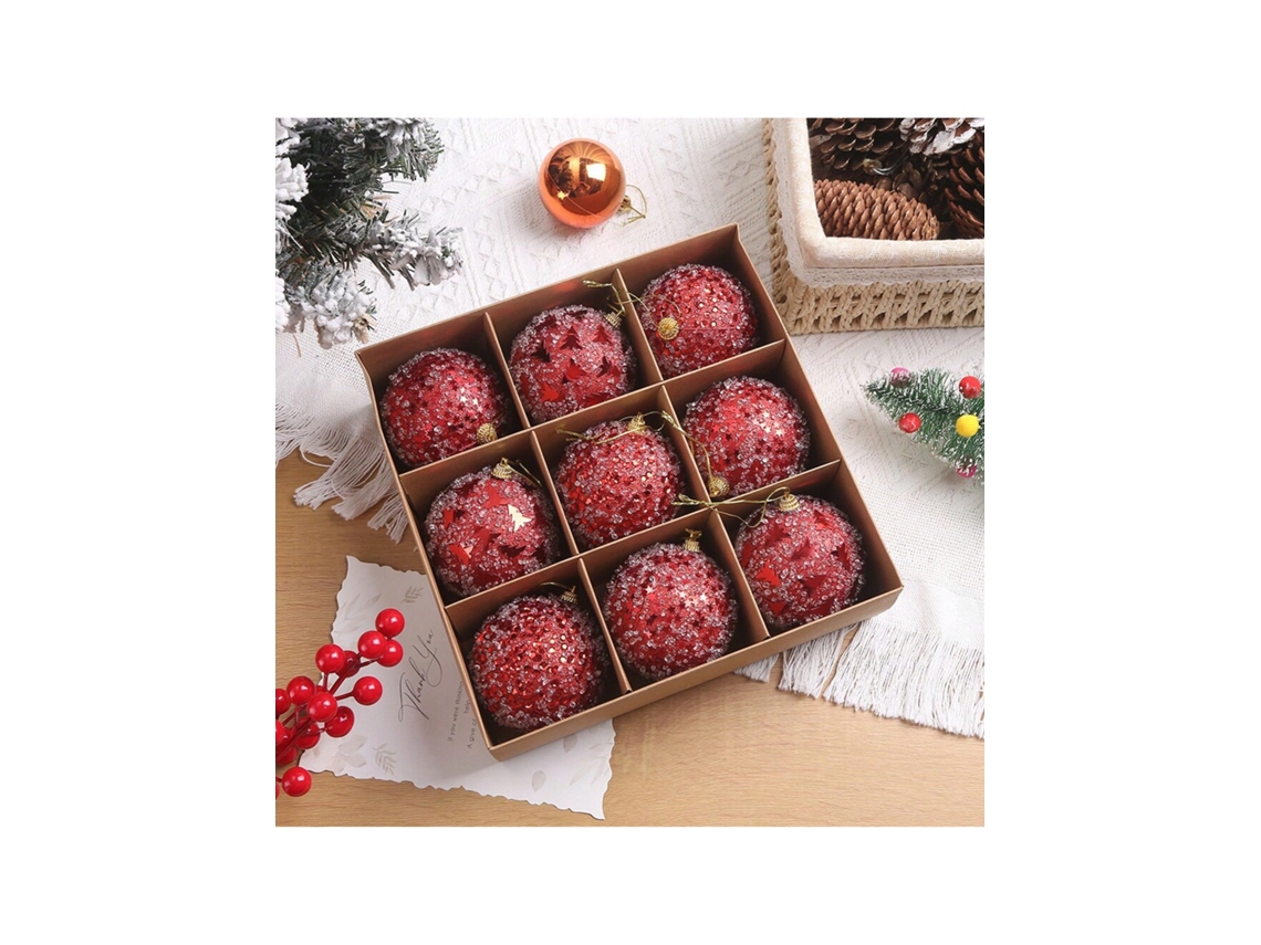 Conjunto De 9 Enfeites De Natal De 8 Cm, Caixa Expositora, Artigos De Natal, Pingente De Espuma Para Árvore De Natal, Enfeite Para Pendurar. Igvtrade