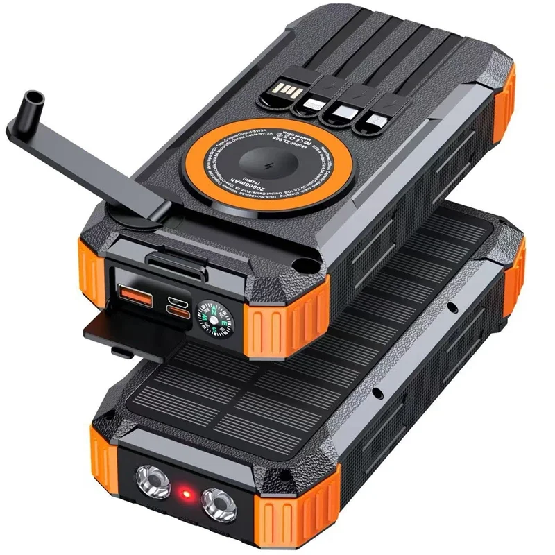 Carregador Solar Portátil com Manivela, 20000mah, 22,5w, Carregamento Rápido. MDUG (laranja)