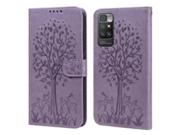 Capa De Celular Flip Em Couro Prensado Com Estampa De Árvore E Veado Para Xiaomi Redmi 10