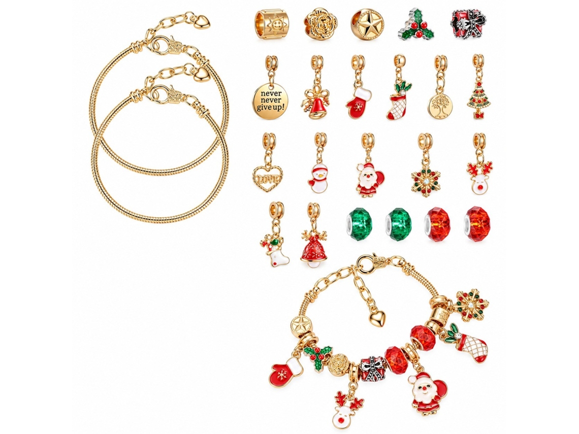 Kit Para Fazer Pulseiras Com Contas E Pendentes (natal - Argolas Douradas)