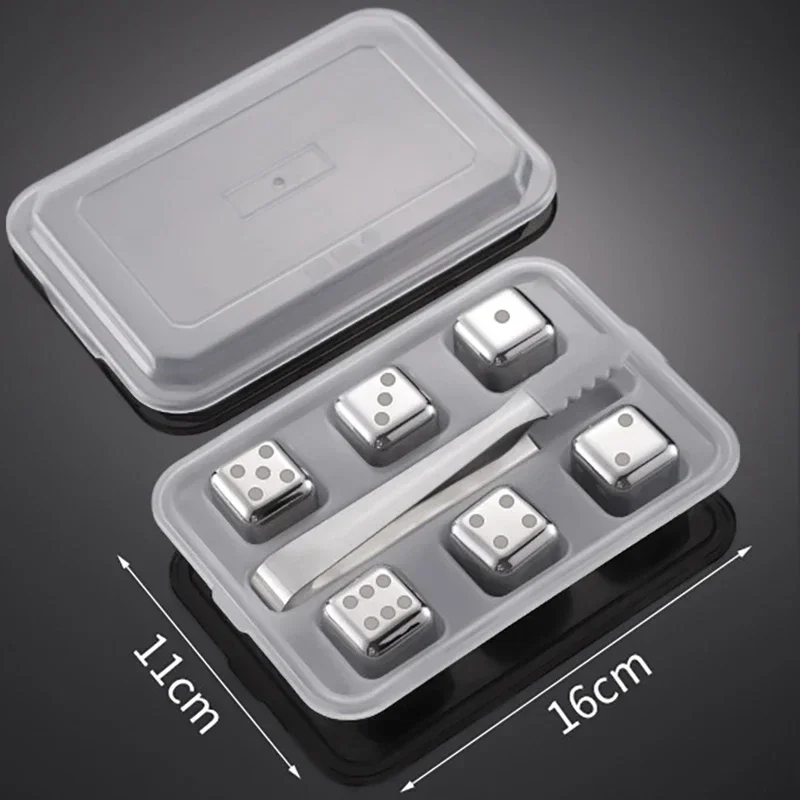 Cubos de Gelo de Aço Inoxidável Reutilizáveis, Congelamento Rápido, Metal de Qualidade Alimentar MDUG (prata, 6pcs, com Grampos)