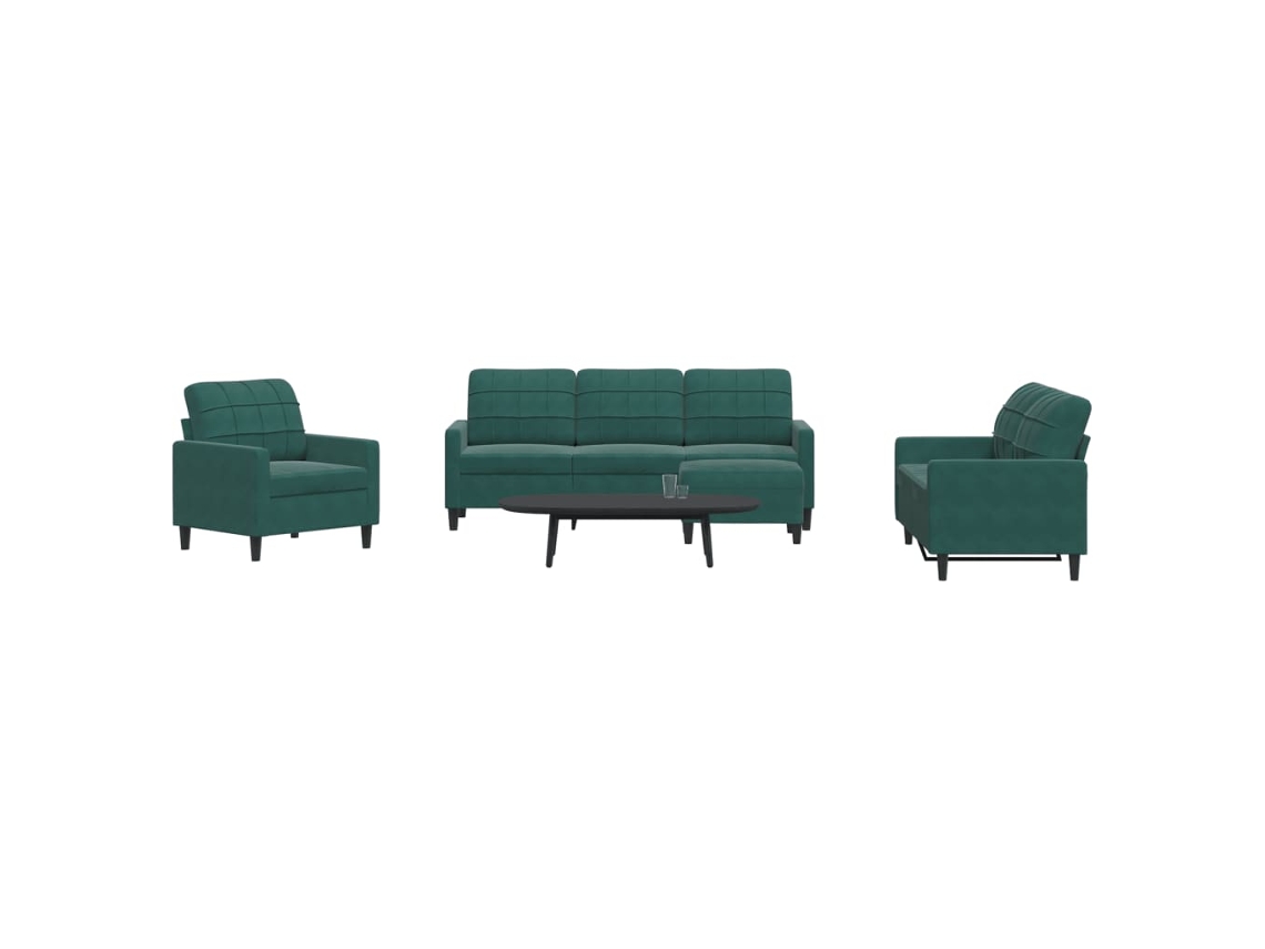 Vidaxl 4 Pcs Conjunto De Sofás Com Almofadões Veludo Verde-escuro