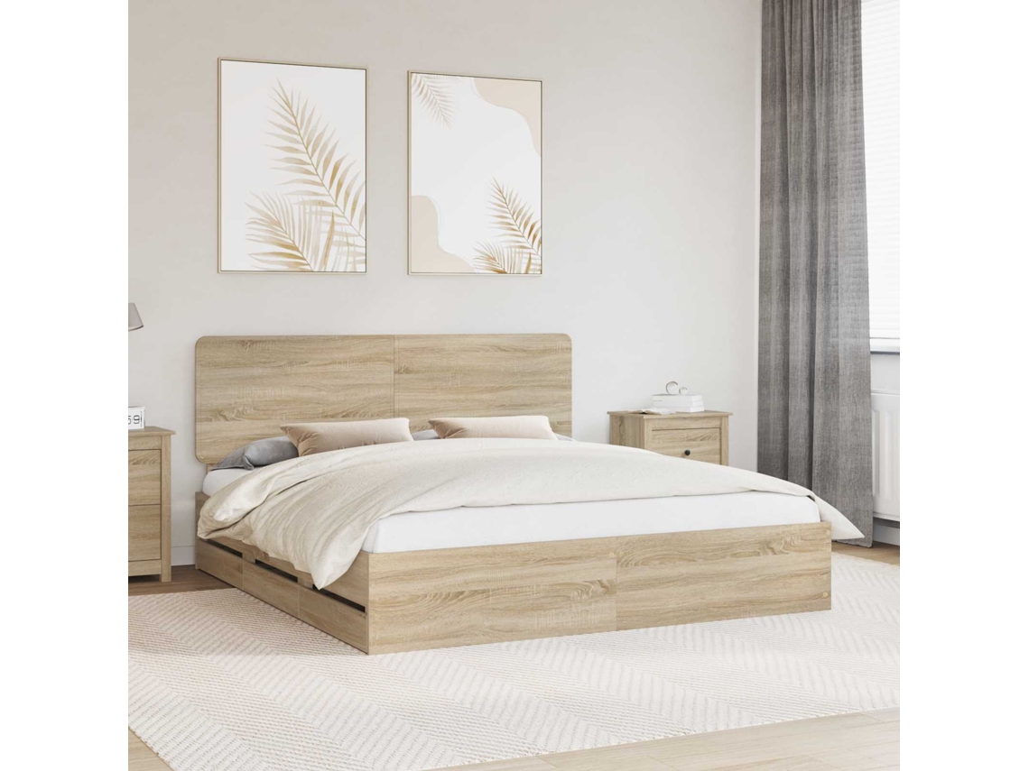 Vidaxl Estrutura Da Cama Com Gaveta Carvalho Sonoma 200 X 200 Cm