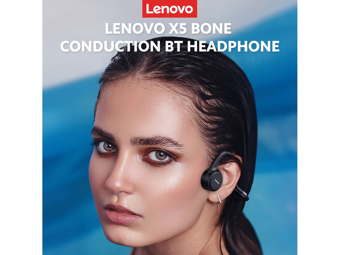 Fone De Ouvido Lenovo X5 Sem Fio Bt Condução Óssea Ipx8 À Prova D'água 8gb Preto
