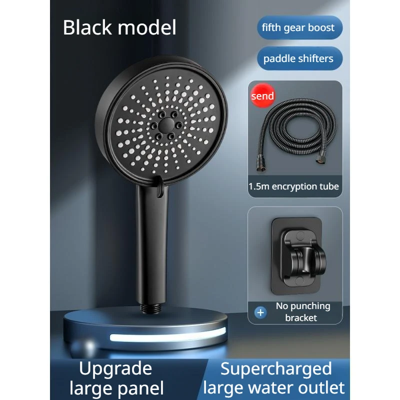 (preto, Incl. Mangueira + Suporte) Chuveiro De Painel Amplo — 5 Modos Ajustáveis, Chuveiro Spa De Alta Pressão
