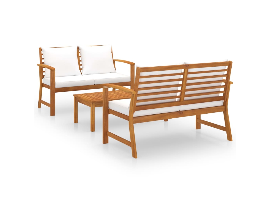 Maison Exclusive - 3 Pcs Conjunto De Lounge De Jardim Com Almofadões Acácia Maciça