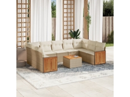 Vidaxl 10 Pcs Conjunto De Sofás P/ Jardim Com Almofadões Vime Pe Bege