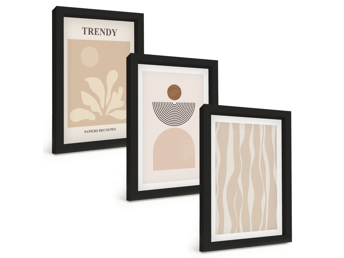 Quadros Decorativos Para Paredeabstrato Elegante Em Bege Moldura Preta Quadros Para O Escritório Espelharte (3 Peças 20x30 Cm)