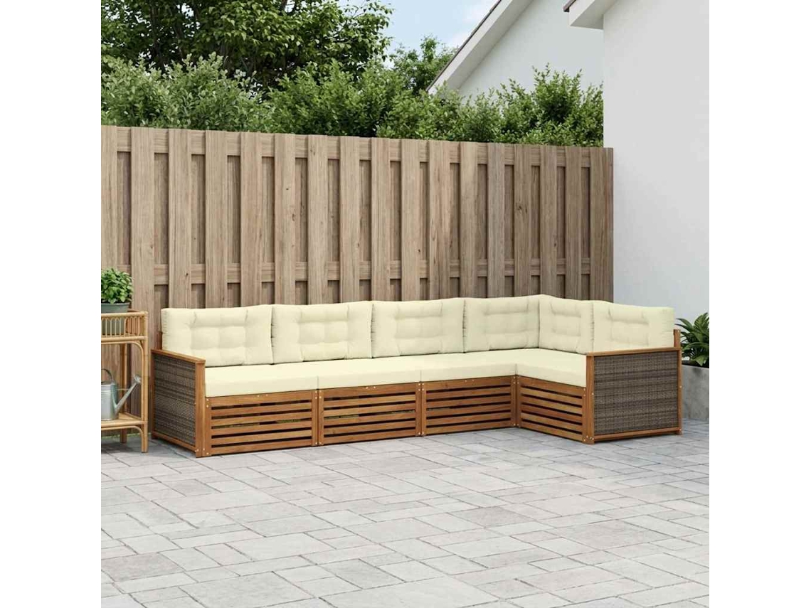 Vidaxl Conjunto De Sofás Para Exterior 5 Unid. Natural E Creme