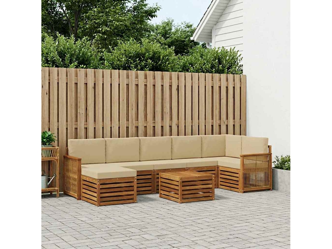 Vidaxl Conjunto De Sofás Para Exterior Com Almofada 7 Pcs Natural