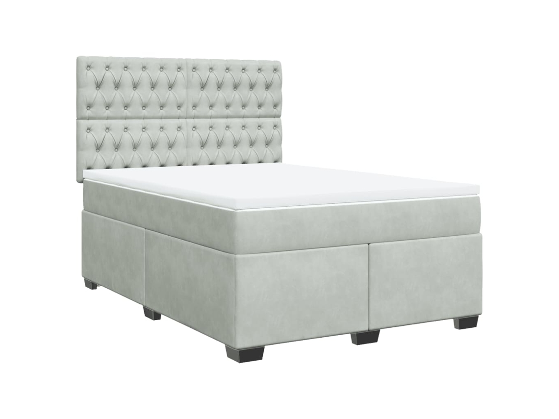 Cama com Molas e Colchão Veludo Cinzento Claro MAISON EXCLUSIVE (140x190 cm)