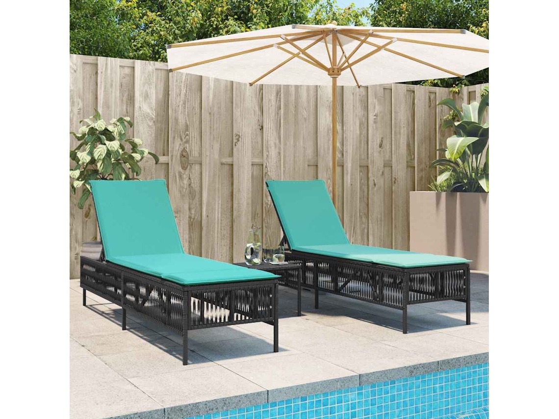Vidaxl Espreguiçadeiras (2 Peças) Com Mesa, Em Rattan Sintético Preto