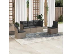 Vidaxl 5 Pcs Conjunto Sofás De Jardim C/ Almofadões Vime Pe Cinzento