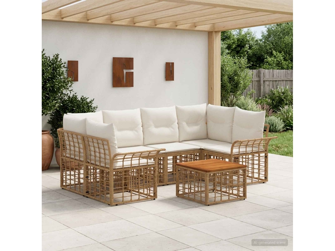 Vidaxl Conjunto De Sofás Para Exterior 7 Unid. Natural E Branco Creme
