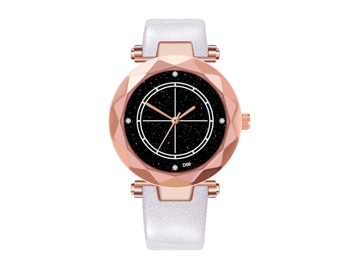 Relógio de Pulso Feminino Fashion com Pulseira de Pu e Mostrador de Quartzo (branco)