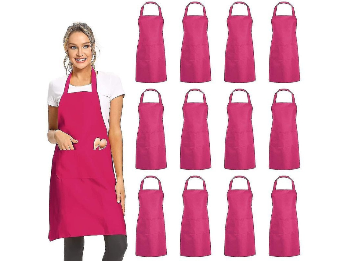 Avental De Cozinha Durável 97% Poliéster 3% Algodão Com Bolsos - Pacote De 14 Unidades Para Todos Os Usos