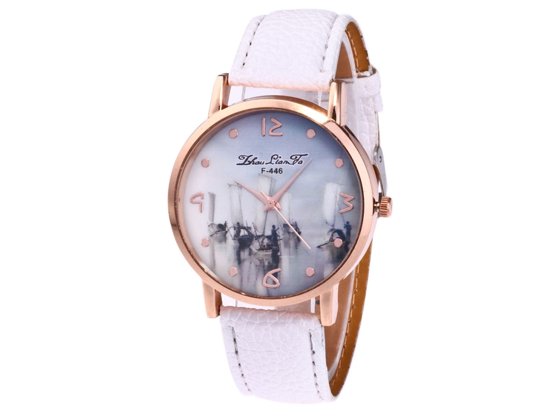Relógio de Pulso Casal Moderno de Quartzo com Pulseira Pu e Mostrador Redondo Branco
