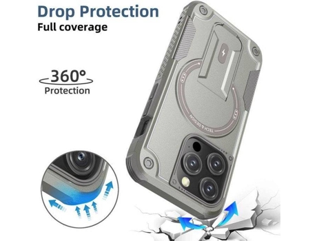 Capa Magsafe Iphone 15 Pro Com Suporte, Carregamento Sem Fio, Proteção Antichoque, Dupla Camada Pctpu E Cantos Reforçados