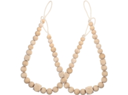 Conjunto De Cortina Decorativa Com Contas De Madeira, Corda De Cortina Retrô Durável, Acabamento Nat Gokoco