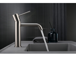 Misturador Para Lavabo Monocomando Em Latão E Zama, Acabamento Níquel Escovado, Cartucho Cerâmico Ø26mm, Flexíveis 3/8 Imex