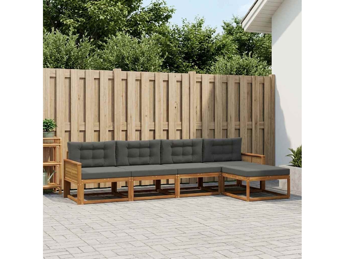 Vidaxl Conjunto De Sofás Para Exterior 5 Pcs Natural E Antracite