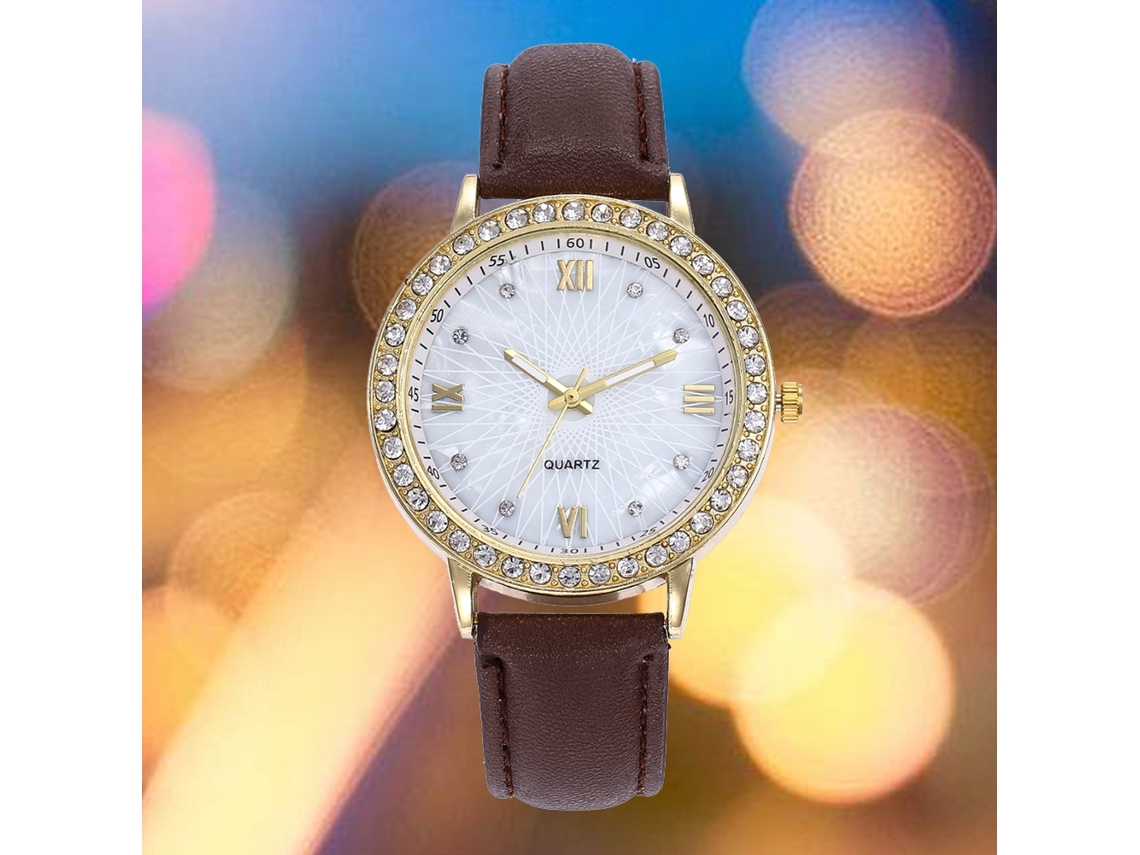 Relógio de Quartzo com Pulseira de Couro Simples e Fashion para Jovens Decoração de Mão Café