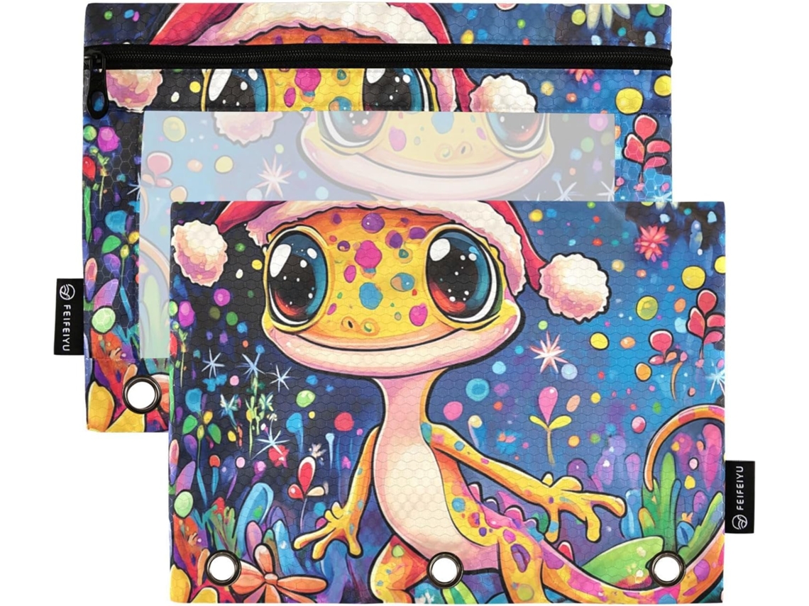 Pasta De Argolas Colorida Sweet Geckoes Com Janela Transparente, Organizador Reforçado Com Ilhós E Fecho, Pasta Com 3 Furos
