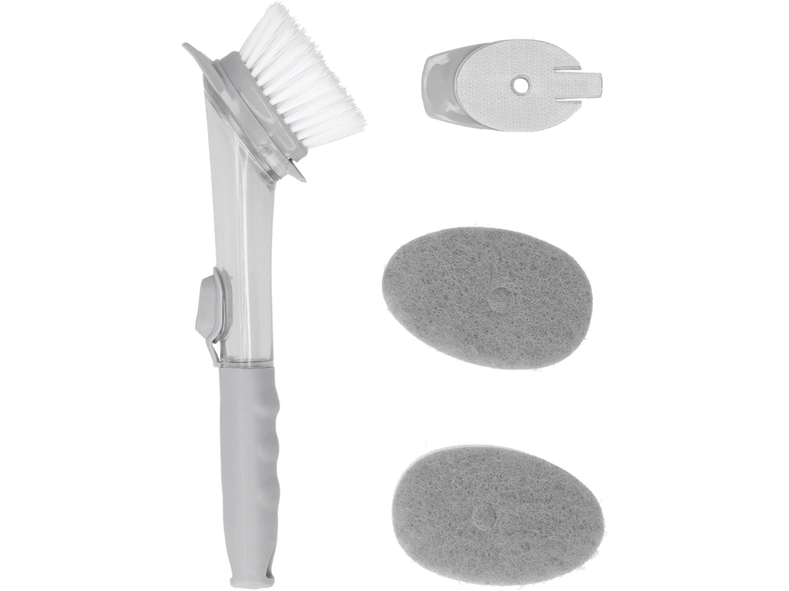 Escova De Lavar Louça Aramox, Escova De Limpeza Com Dispensador Líquido Em Abs 24cm 2 Cabeças Esponja Substituíveis