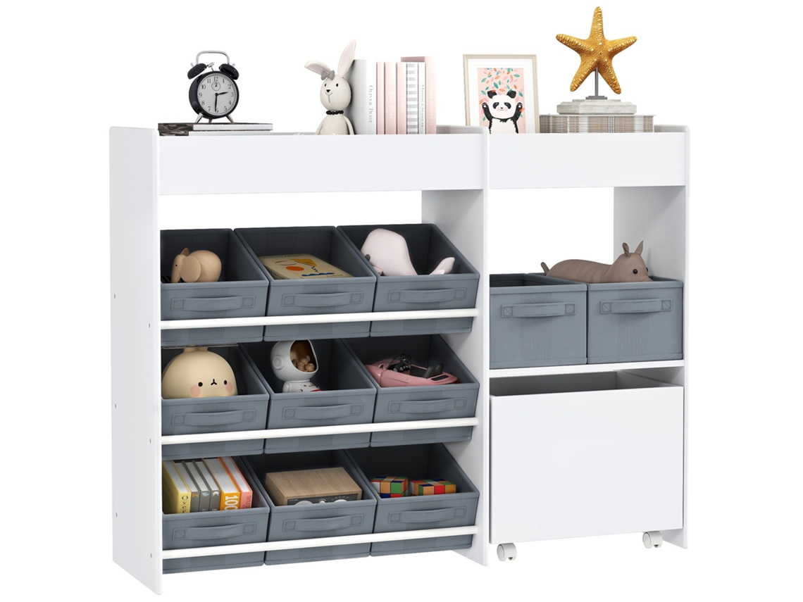 Estante/prateleira Infantil Para Brinquedos Com 11 Caixas Organizadoras Em Tecido Não Tecido, 105 X 30 X 80 Cm, Branca
