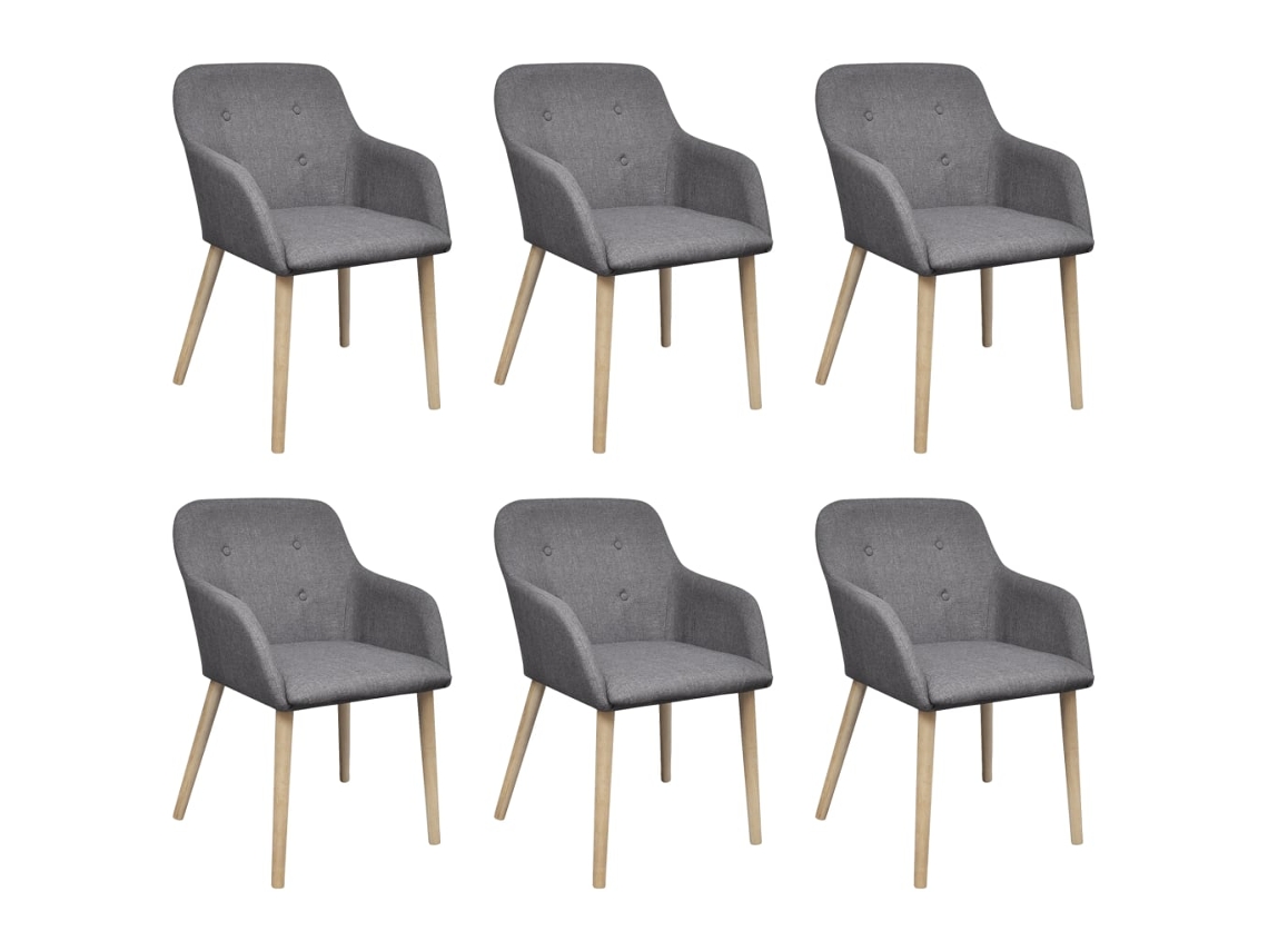 Vidaxl Cadeiras Jantar 6 Pcs Tecido Cinzento-claro E Carvalho Maciço