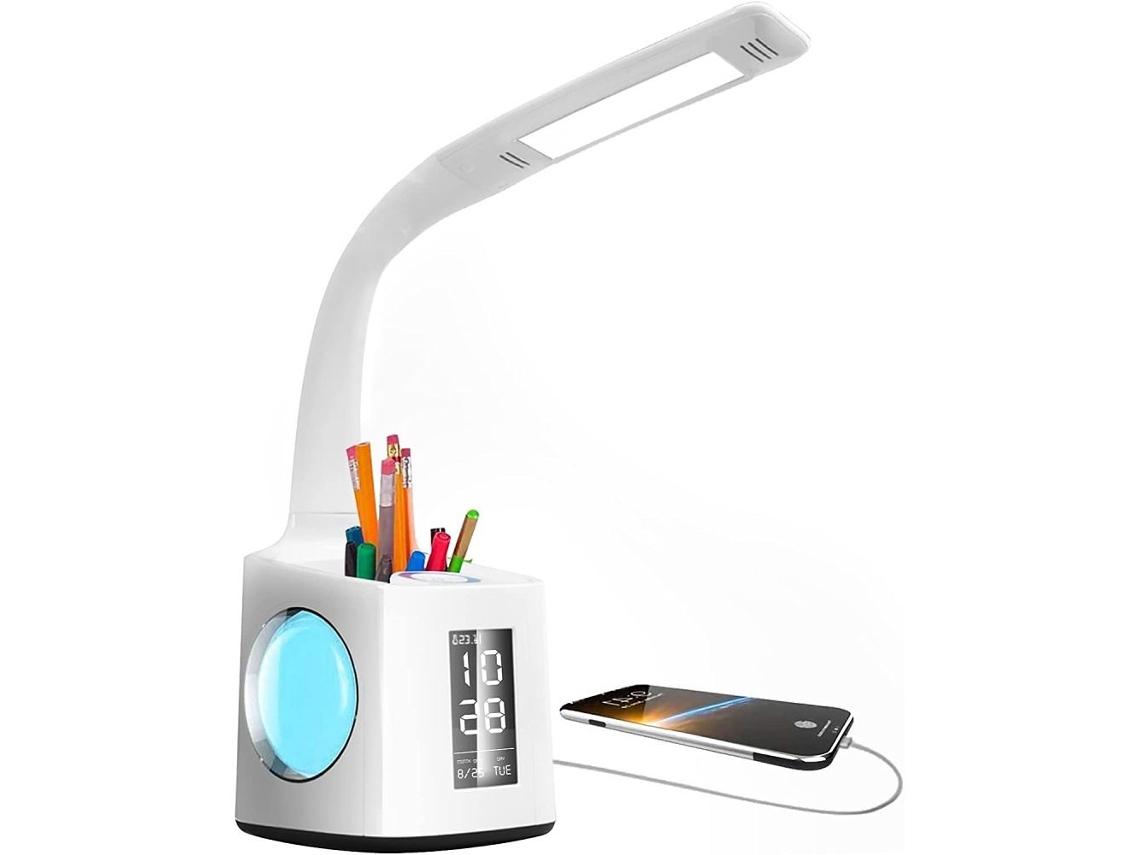 Suporte Para Caneta E Telefone, Luminária De Leitura Confortável Com Pescoço De Ganso Ajustável E Visor Lcd Inteligente Para Rotinas De Trabalho E Est