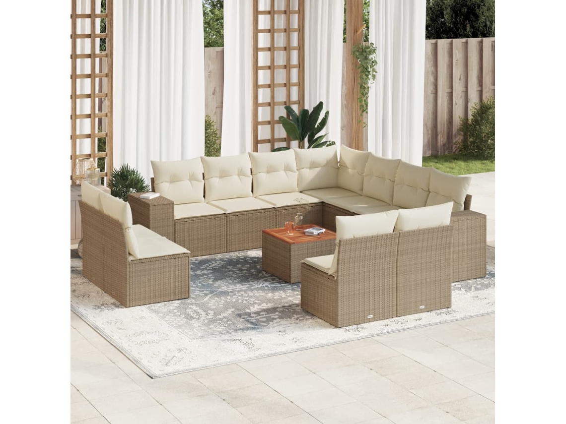 Conjunto de 12 Sofás para Jardim com Almofadões Vime Pe Bege Dkd Home Decor