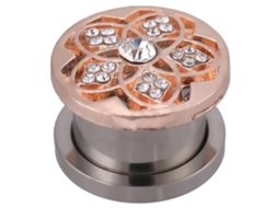 Plug De Ouvido De Aço Inoxidável Strass Flor E Holes